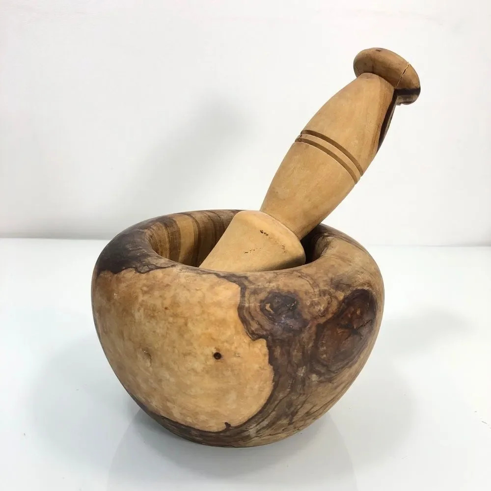 Wooden Hand Carved Mortar and Pestle Set